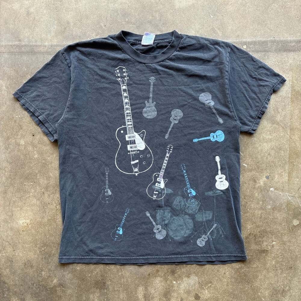Y2K Tennessee River Vintage Guitar Graphic T-Shirt Size L Black